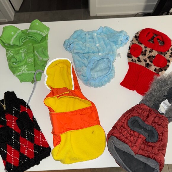 Bundle of 17 pieces Extra Small Dog Clothing Costumes Outfits XS Christmas - Picture 2 of 10